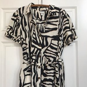 NWOT Midi Linen Shirtdress Zebra Animal Print